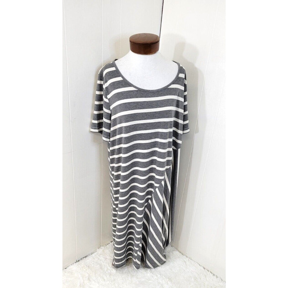 Lane Bryant 18/20 Gray White Striped Scoop Neck Short Sleeve Maxi Tshirt Dress - Picture 1 of 8